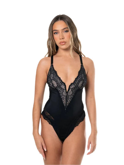 V-Neck Half Laced Bodysuit