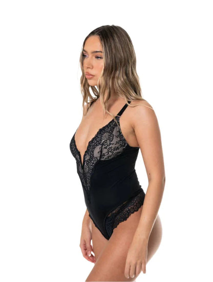 V-Neck Half Laced Bodysuit