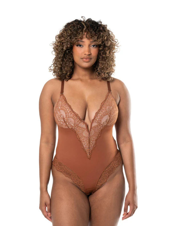 V-Neck Half Laced Bodysuit